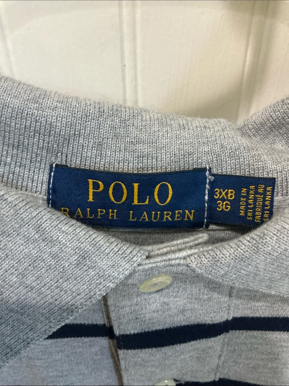 Ralph Lauren Light Gray & Navy Striped Polo Shirt - Picture 2 of 3